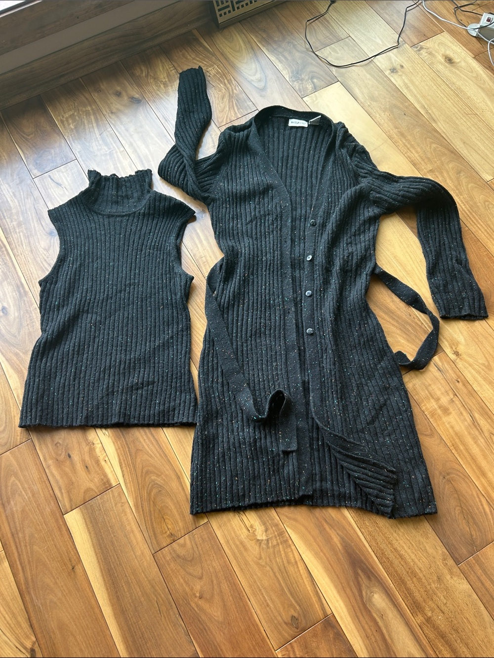 White Stag Black Ribbed Cardigan and Sleeveless Shell Set